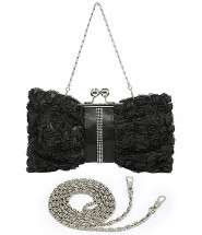 Evening Bag - Rosettes w/ Linear Beads - Black - BG-639F-BK